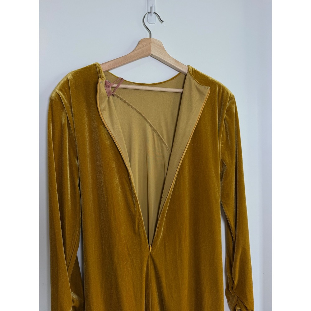 Jessakae Gold Velvet Draped Mini Dress Long Sleeve Mustard Womens 1XL NEW - Picture 11 of 11